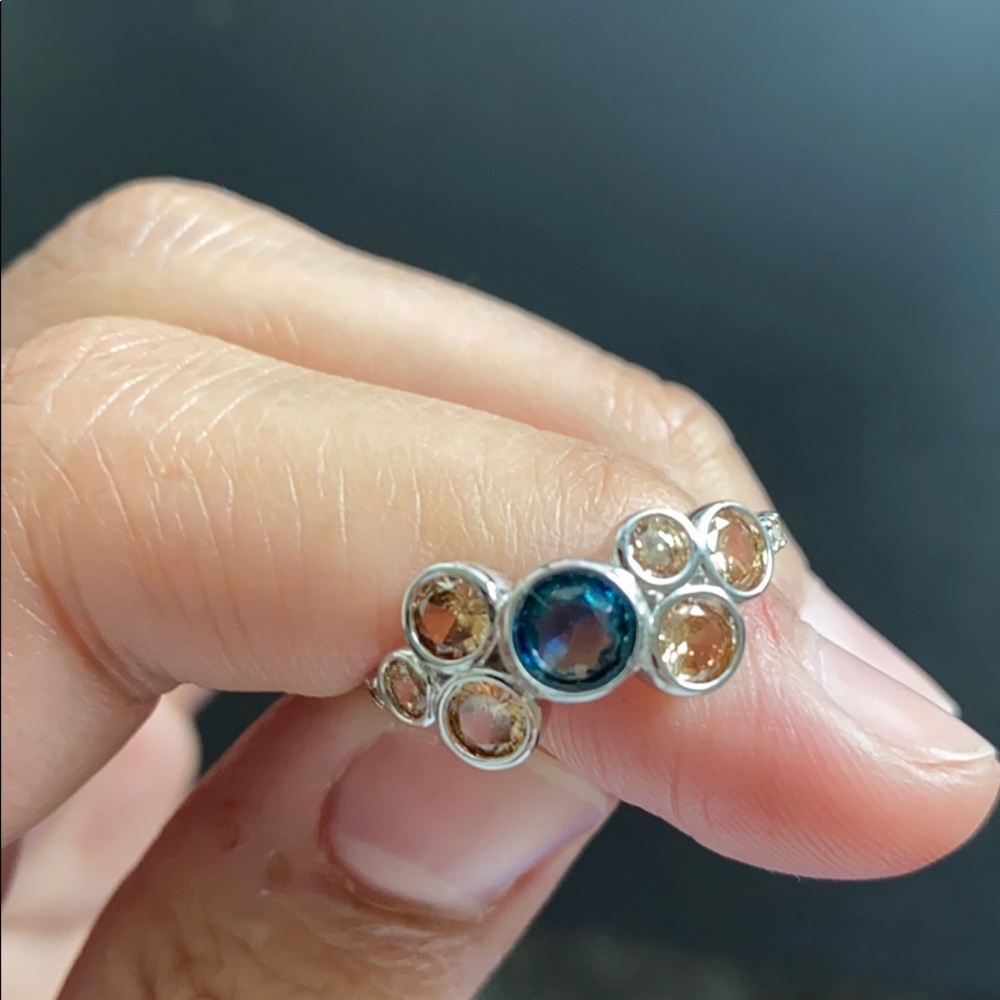 Bezel-set Morganite and Blue Crystal Ring